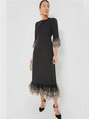 NWT TUCKERNUCK POMANDER PLACE Lilith Midi Dress with Gold Lace Trim